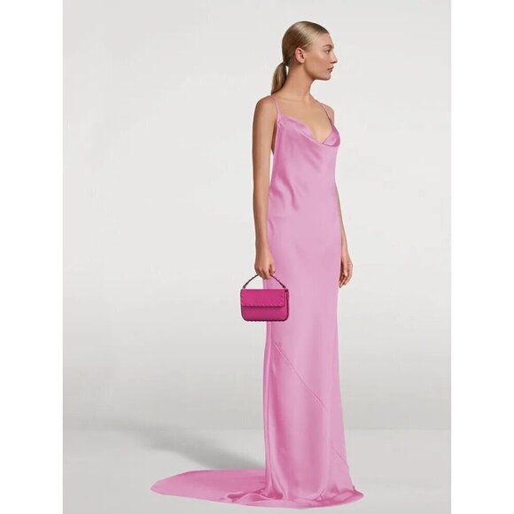 Norma Kamali Cross Back Bias Gown in Candy Pink Medium New Womens Long Dress - Picture 12 of 16